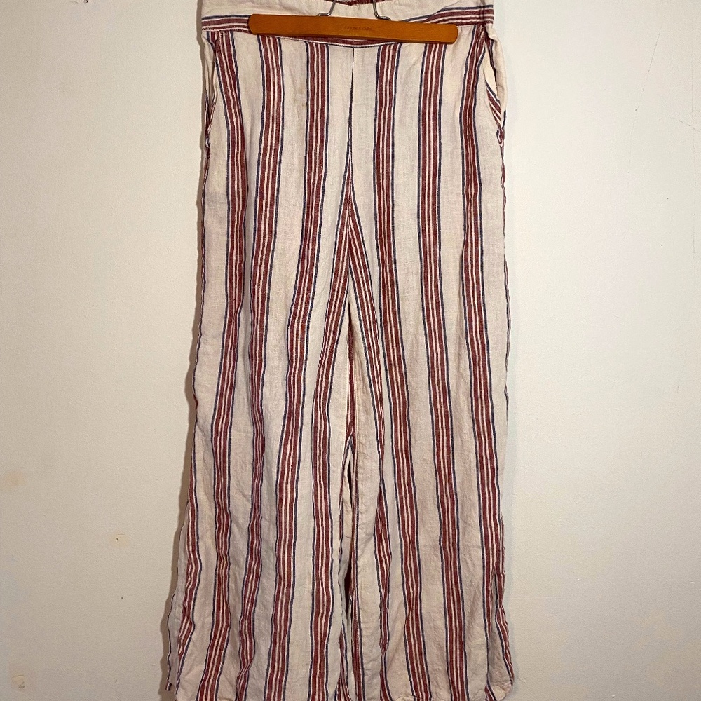 TAHARI striped 100% linen pants